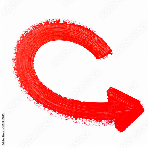 A thick red arrow painted in a circular motion curves around and points downward to the left, symbolizing loop, reset, or return.