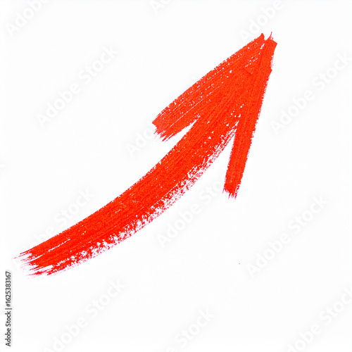 A bold red arrow painted with a thick brush curves upward to the right, symbolizing progress, success, growth, and motivation.