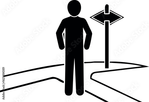 Silhouette of a Person at a Crossroads Decision Point with Transparent Background choice