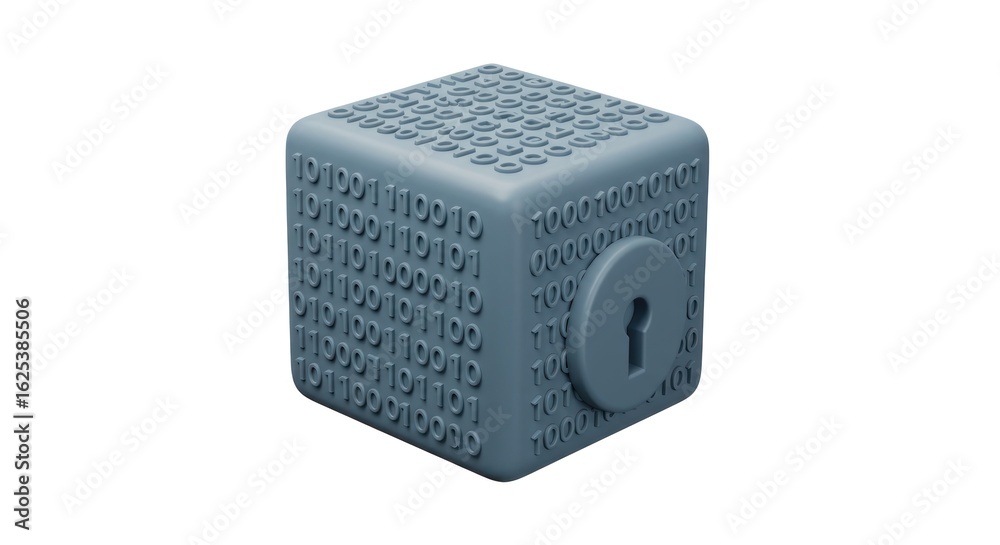 Fototapeta premium Binary Code Cube with Keyhole: Data Security Concept, Isolated on White Background