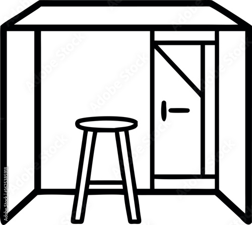 Silhouette of a Single Voting Booth with Partially Open Curtain on White Background election