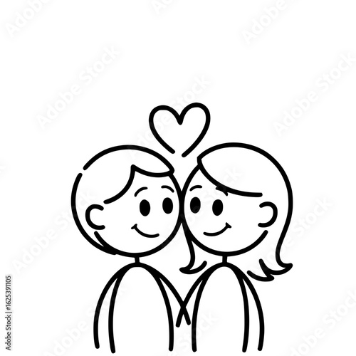 Love in Sketch: A simple yet heartwarming black-and-white line drawing depicts a couple sharing a moment of affection, with a heart symbol above them, capturing the essence of love and connection.