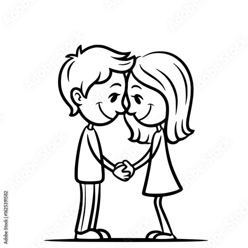 Love's Gentle Embrace: A simple yet endearing monochrome illustration of a couple, their eyes closed in blissful connection, their hands tenderly clasped.