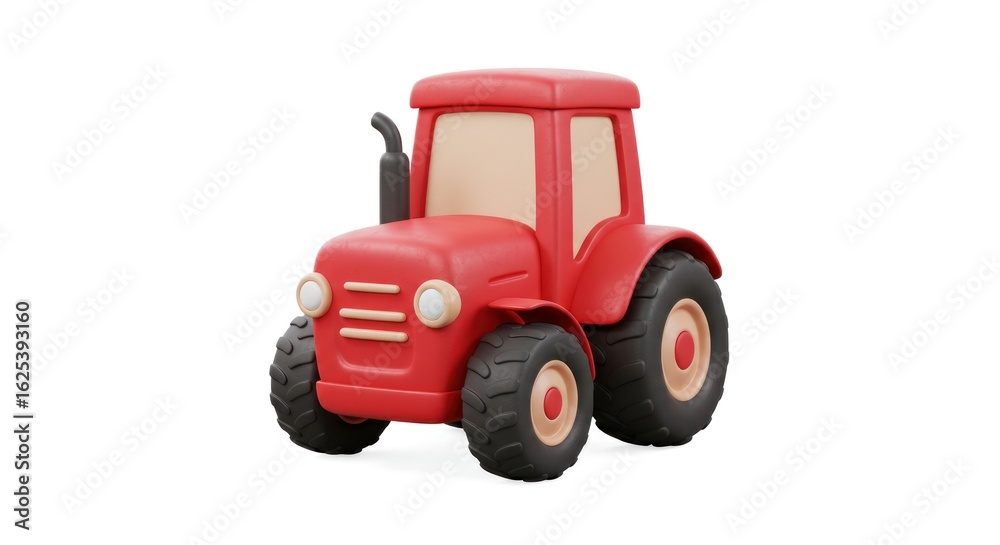 Naklejka premium Charming Red Tractor: Cartoonish 3D Render on White Background