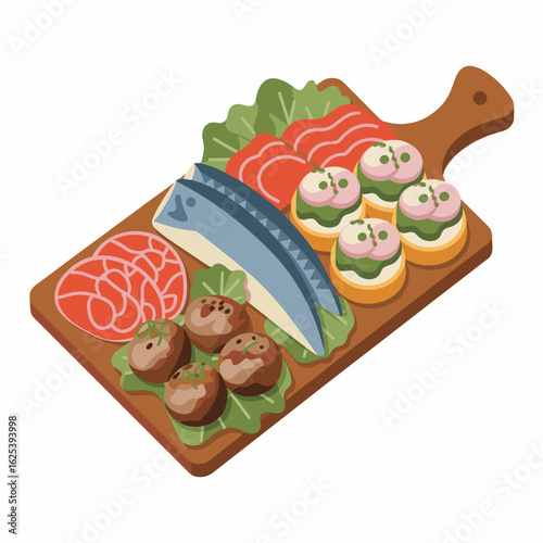 Smörgåsbord Vector Illustration with Scandinavian Dishes