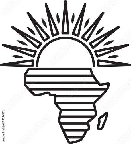 Africa Continent with Rising Sun Icon Vector Illustration Hope and New Beginnings