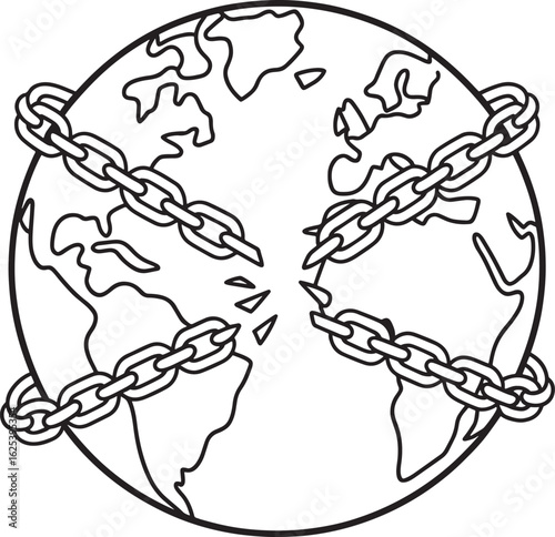 Earth Globe Chain Broken Vector Illustration Background Design Template Isolated