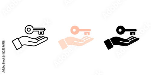 Hand holding key icon set for access control security and real estate concepts offering unlocking potential and new opportunities