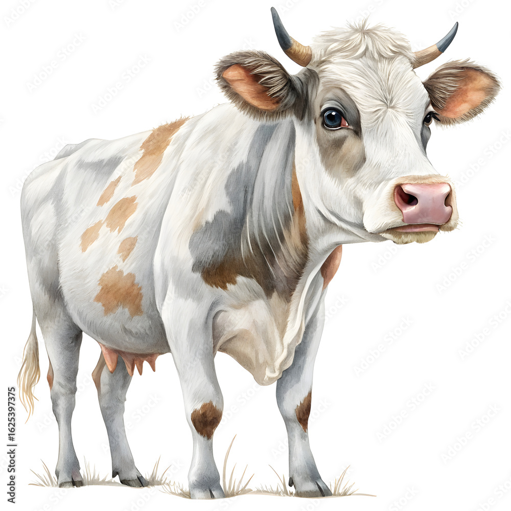 Cute cow standing on grass on transparent background Cute cow standing on grass on transparent background