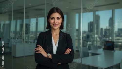 business woman in front of office building