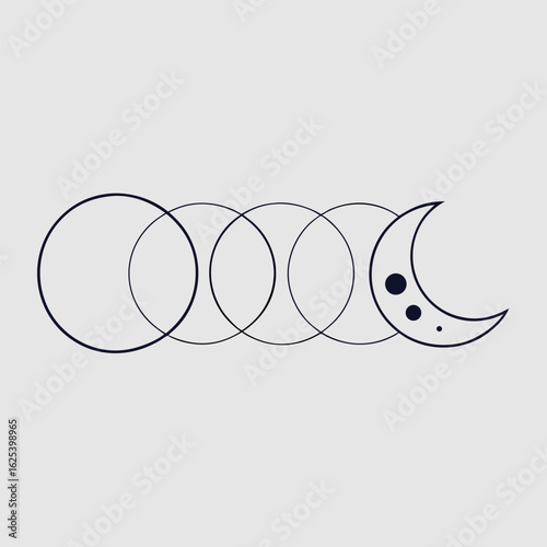 Minimalist line art of a complete moon phase cycle