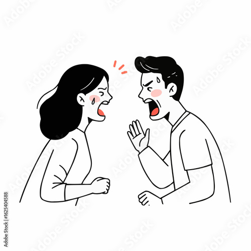 Couple arguing and shouting at each other in comic style  
