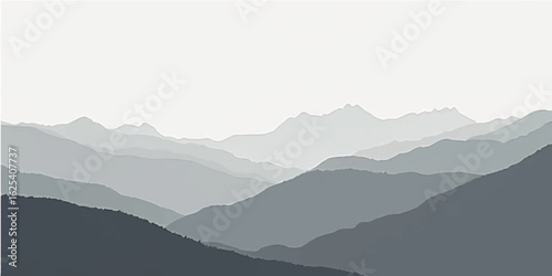 Mist hangs over a tranquil mountain landscape at sunrise, with a lone tree silhouetted against the morning sky