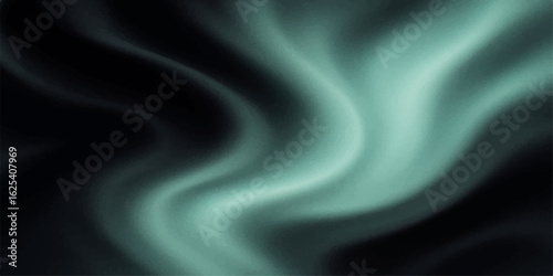 Abstract green smoke texture with smooth flowing waves on silk satin fabric background