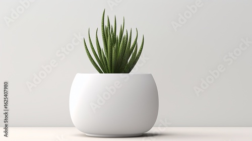 Green haworthia plant in a white pot on a neutral background