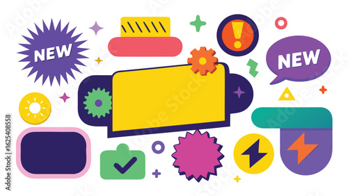 Colorful New Update Vector Labels – Modern UI Notification Tags with Bold Text in Yellow, Purple, red, green, blue for Web and App Interface Designs, Label, Tag vector Illustration