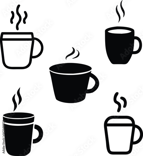 Set of Hot Coffee Tea Mugs Icons