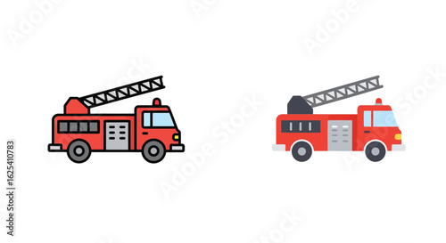 Fire Truck Icon Set with Ladder