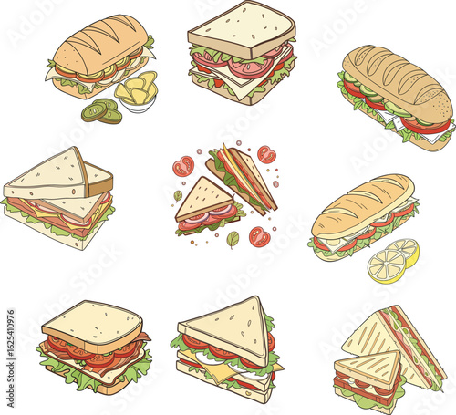 sandwich with cheese and vegetables vector illustration 