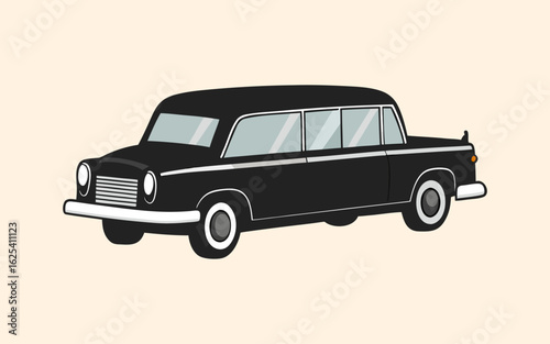 1940s Vintage Hearse Vector Illustration in Classic Style – Retro Funeral Car Design for Automotive History and Nostalgic Art Projects