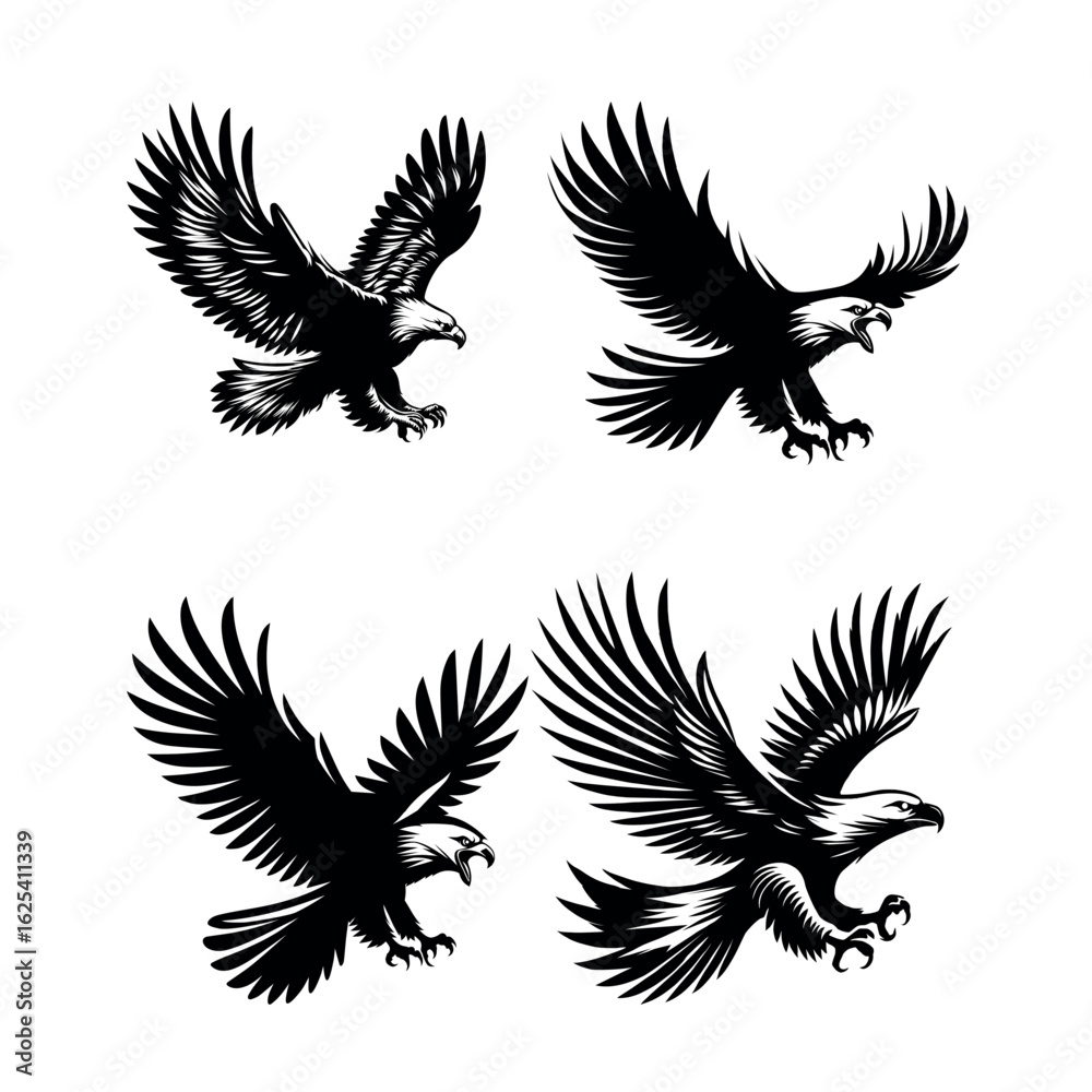 Fototapeta premium vector illustration Set of bald eagle silhouette,