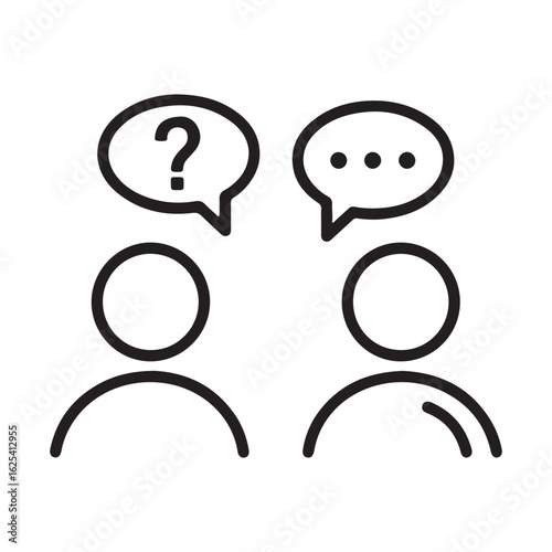 Communicating with questions and answers represented by simple line drawing of two people exchanging ideas and speech bubbles