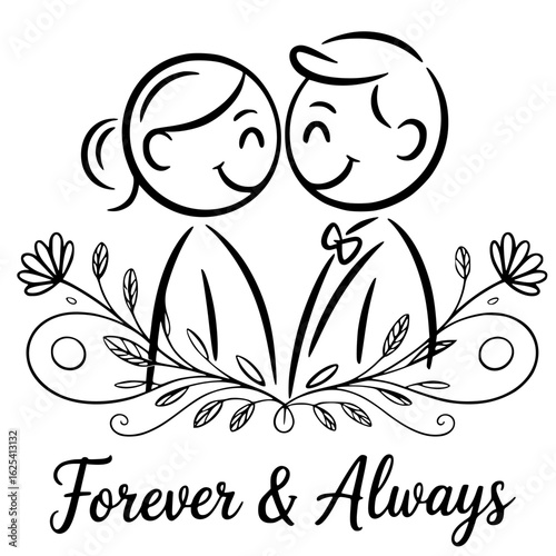 Forever & Always: A tender depiction of two figures, rendered in a minimalistic and elegant style, embodying the enduring spirit of companionship.