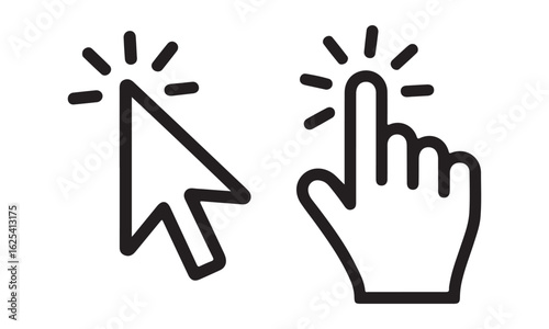 Click icon vector, Mouse pointer arrow, Computer click icon set. Computer mouse click cursor icon set. Hand click icon, vector illustration. 