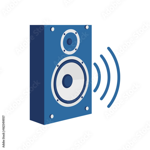 (Blue Loudspeaker with Sound Waves. Modern graphic of a vibrant audio speaker emitting dynamic sonic frequencies. Symbolizes music, entertainment, and sound amplification.)