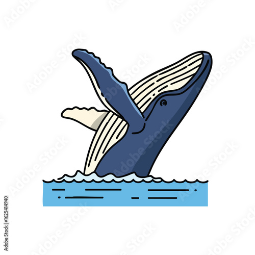 (Majestic Whale Breaching from Ocean. Powerful baleen whale artwork emerging from tranquil sea. Represents strength, freedom, and the captivating beauty of deep-sea creatures.)