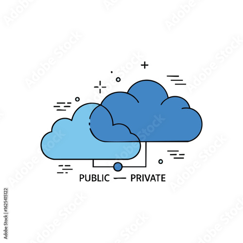 (Hybrid Cloud Computing. This conceptual graphic illustrates combined digital storage systems. It symbolizes the integration of open and dedicated computing resources.)