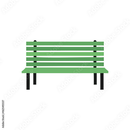(Green Park Bench Flat Design. This minimalist illustration features a verdant outdoor seating area, symbolizing tranquility and contemplation in public spaces.)