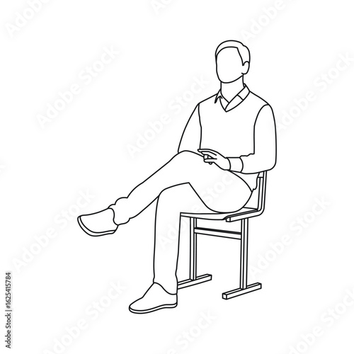 Young man sitting, sketch of human silhouette
