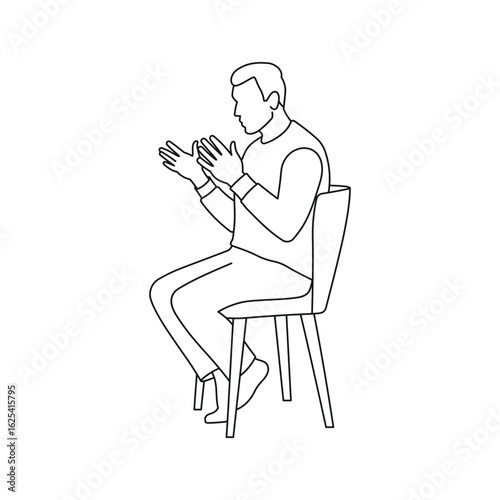 Man sitting on chair, person explaining clearly with hands, silhouette sketch