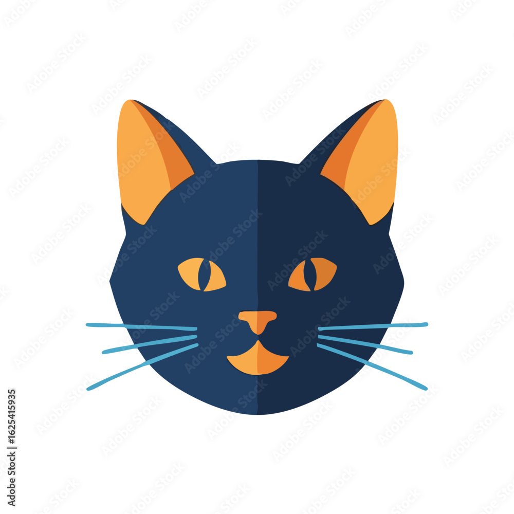 Fototapeta premium (Stylized Feline Head Icon. A striking minimalist depiction of a domestic animal's visage. Its contrasting hues suggest a nocturnal or festive spooky atmosphere.)