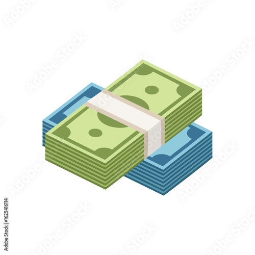 (Stacks of Cash Bills Illustration. This vector artwork presents bundles of paper notes. Symbolizing prosperity, financial stability, investment, and economic growth, it suggests wealth.)