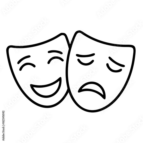 Simple black vector icon of a Classic theater masks representing comedy and tragedy symbols  