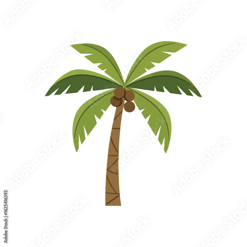 (Tropical Palm Tree with Coconuts. Vibrant island arboreal illustration, showcasing a tall tree bearing ripe brown fruit. Evokes feelings of warmth, summer, and exotic destinations.)