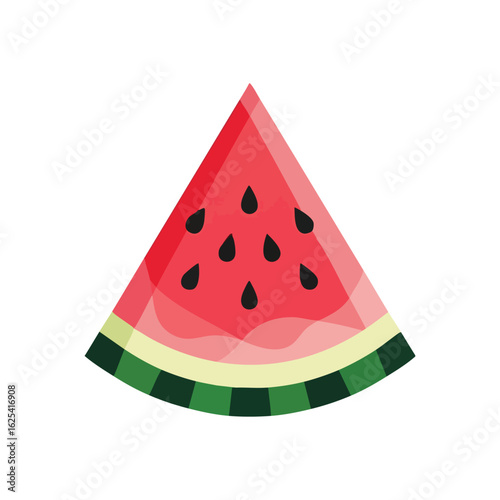 (Fresh Watermelon Slice Flat Design. A delicious ripe fruit segment showcasing vibrant red pulp and dark seeds. Ideal for themes of summer, health, and cooling refreshment.)