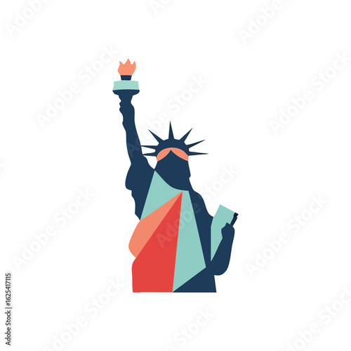 (Geometric Lady Liberty Icon. Vibrant artistic rendering of Americas revered freedom monument. This contemporary graphic captures the essence of hope, democracy, and welcoming spirit.)
