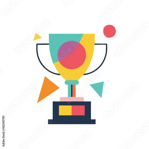 (Abstract Colorful Trophy Award. This vivid award design features a striking blend of geometric shapes and a cheerful color palette. It symbolizes triumph, innovation, and outstanding accomplishment.)