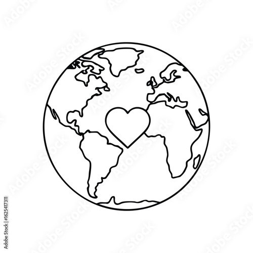 (Global Heart Earth Symbol Outline. Elegant graphic portraying universal compassion and togetherness. A profound emblem of international solidarity and planetary welfare.)