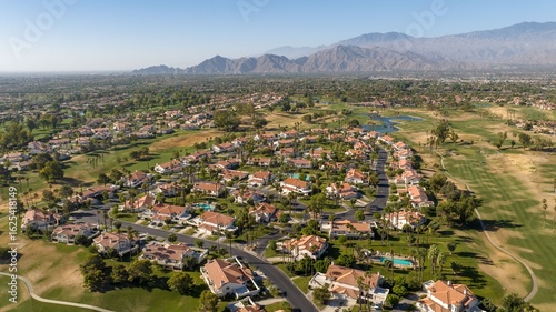 Aerial View of Residential Community on a Golf Course in Palm Springs
