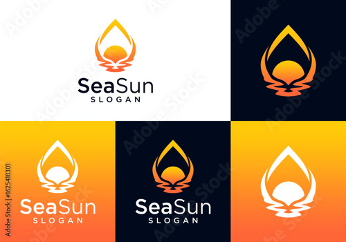 vector sunset logo icon with water drops and ripples