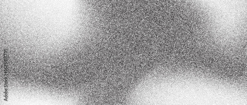 Noise gradient grain background with abstract black and white effect. Paint vector brush dots and shapes on grainy sand paper. Wavy spray grunge with dark space circles and vintage splatter fluid.
