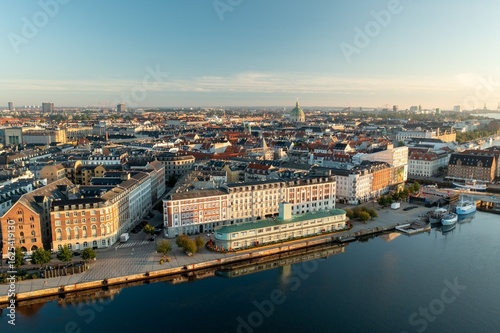Photography Aerial View of Copenhagen Waterfront and Marble Church