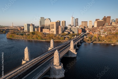 Aerial View of Longfellow Bridge and Boston Skyline