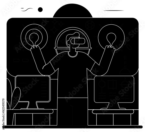 Flat Fill Color Design of an Employee Using Augmented Reality Glasses in a Digital Innovation Lab with a Futuristic Tech-Friendly Workspace