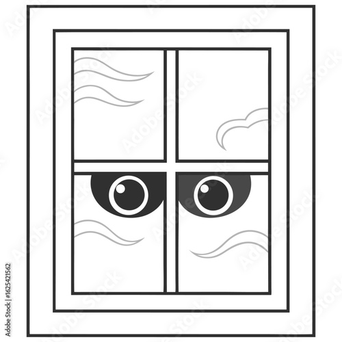 Eyes in the window watching you with a spooky and graphic design