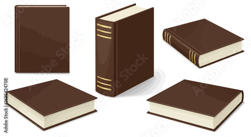 Elegant brown hardcover books displayed from multiple angles showcasing their classic design and crisp pages, perfect for study or library themes.